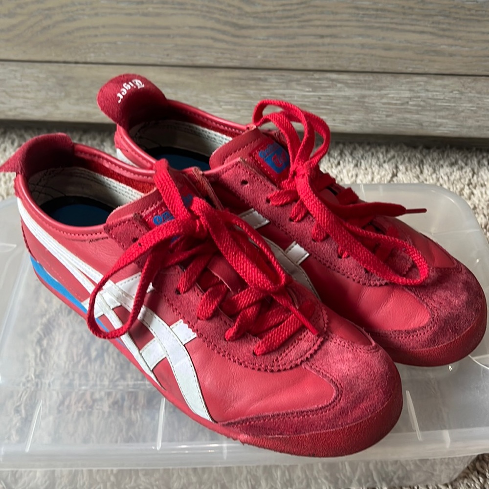 Red and white sneakers